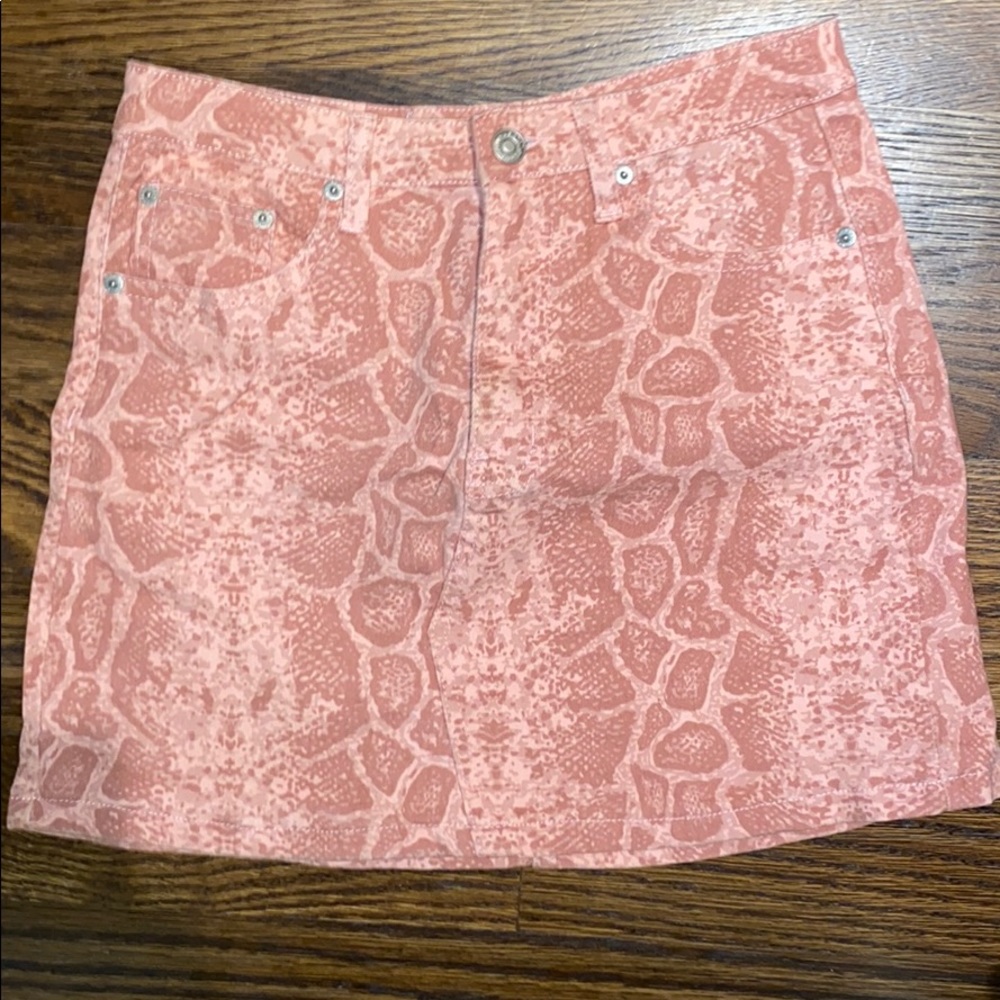 Pink Snake Print Denim Skirt